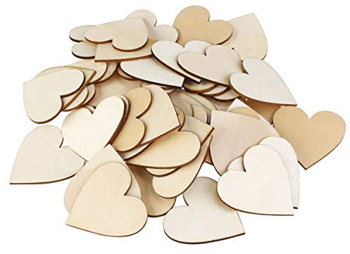 WINOMO Lot de 50pcs 40mm Bois de coeur tranches de disques pour l'artisanat Décoration de Mariage bricolage embellissements (couleur bois)