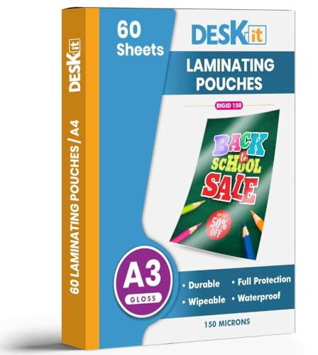 Laminierfolien DIN A3, 60 Stück,150 Mikron, Glänzend, Heißlaminierfolien, Premium Qualität (60er Pack - A3-150 Mic)