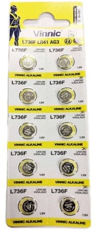 Vinnic Cellula a bottone, 10 pezzi L736, AG3, G3, LR41, pezzi da 1,5 V.