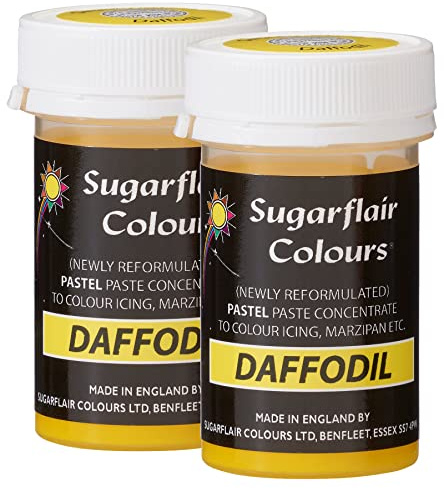 Sugarflair Pastel Paste, Daffodil Food Colouring, Highly Concentrated for Use with Sugar Pastes, Buttercream, Royal Icing or Cake Mix, Vibrant Colour Dye - 25g (Pack of 2)