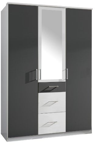 Wimex Kleiderschrank/ Drehtürenschrank Click, 4 Türen, 2 große, 1 kleine Schublade, 1 Spiegel, (B/H/T) 180 x 199 x 58 cm, Weiß/ Absetzung Anthrazit