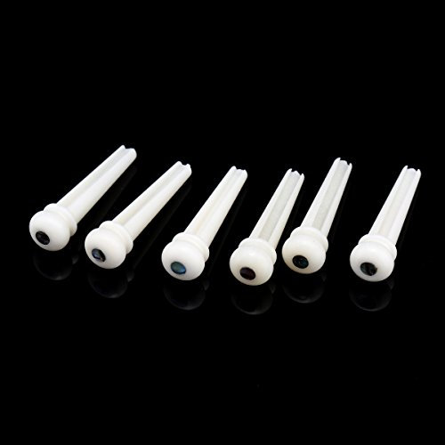 Musiclily Broche de chevalet fendue en os bovin pour Pièces de rechange de Guitare Acoustique, Corps blanc avec point de 3mm Coquille Verte (paquet de 6)