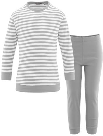Living Crafts - Elephant | Schlafanzug - Weicher, hautfreundlicher Feinripp, Rundhalsausschnitt, breite Feinripp-Abschlüsse, Für erholsamen Schlaf (128, Grey-Melange/White Striped)
