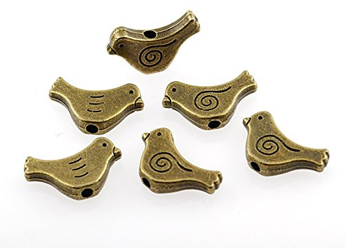 10 Vögel als Perle in Vintage Bronze von Vintageparts, DIY-Schmuck