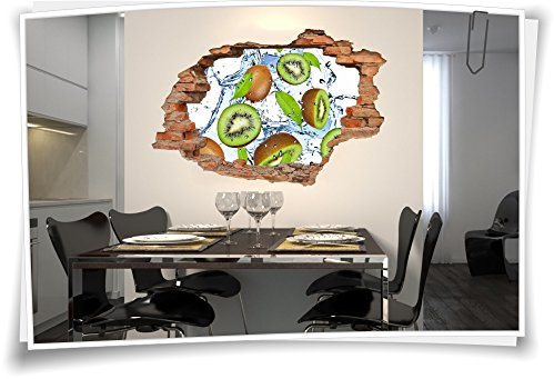 3D Wanddurchbruch Wandbild Wandtattoo Aufkleber Obst Kiwi Küche Gemüse Essen, 150x100cm
