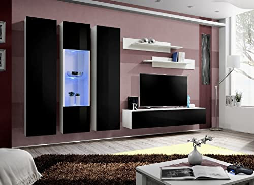 ASM TV Bank mit LED 6 Elementen schwarz und weiß