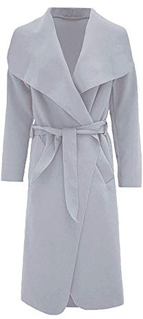 MINNI ROSSA Womens Ladies Italian Trench Long Coat Waterfall Duster Cape Belted Cardigan Jacket Plus Size UK (Light Grey, M-L)
