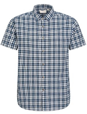 Mountain Warehouse Weekender Short Sleeved Mens Shirt - 100% Cotton Shirt, Lightweight Casual Shirt, Breathable, Comfortable Top - for Walking, Camping & Travel Dark Blue L