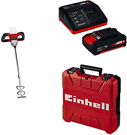 Einhell 4258760 TE-MX 18 Li - Miscelatore a batteria per malta colorata, colore: Rosso/Nero + Power-X-Change Starter Kit(Batteria e Caricabatteria) + Valigetta Universale