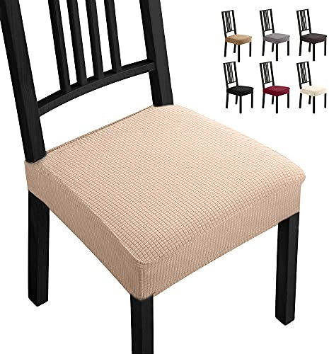 Stuhlhussen 6 Stück Elastische Moderne Beschützer Stuhlhussen Jacquard Stuhlüberzug,bi-Elastic Spannbezug, Fleckschutz Moderne Abdeckung langlebig für Haus- langlebig Universal-(6 Stück Beige) -B