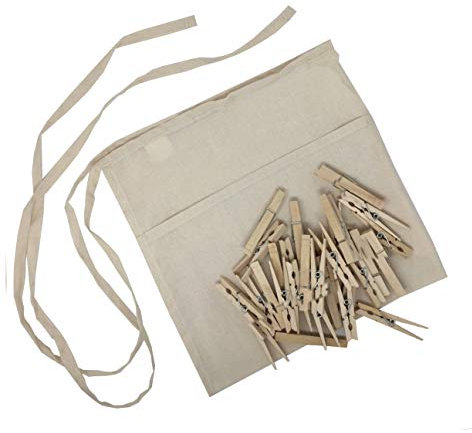 Nickanny's Cotton Apron, Clothesline, and Natural Heavy Duty Wood Clothespins w/Metal Spring Set (Apron Pins)
