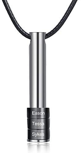 ALBERTBAND Collier pour homme personnalisé pendentifs en cuir gravé avec 1-9 perles en argent/noir colliers famille papa père mari meilleur ami cadeau pour la fête des pères (Noir-3names)