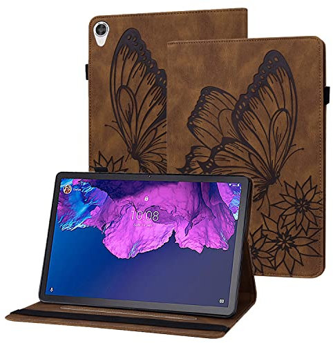 Rostsant Funda Lenovo Tab P11 Carcasa de Cuero PU Relieve de Mariposa con Soporte para Bolígrafo Funda Tableta para Lenovo Tab P11 10.1 Pulgada 2020 TB-J606F TB-J606X - Marrón