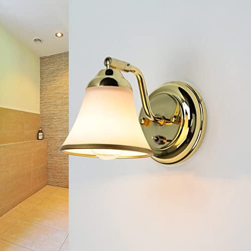Licht-Erlebnisse Wandleuchte mit Schalter für Bad, Spiegelleuchte, Jugendstil, schwenkbar, Badlampe, Gold, blendarm, Glas, E14, Badezimmerleuchte, verstellbare Wandlampe