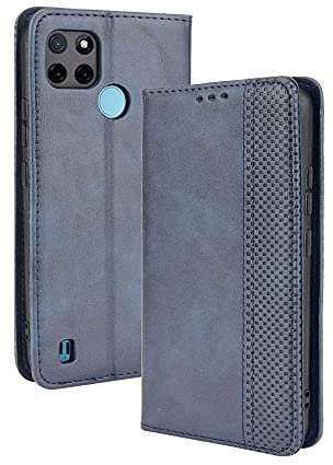 WEIOU Funda para Realme C21Y (C21-Y) / Realme C25Y Funda Libro, Flip Carcasa Magnética con Soporte y Cartera para Tarjetas, Premium PU/TPU Cuero Case Cover Billetera. Azul