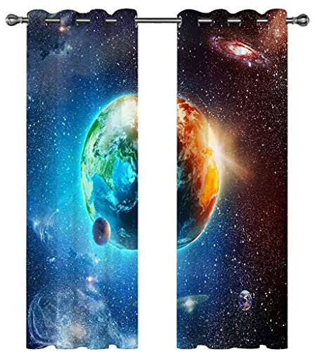 KQDMYT Vorhang Blickdicht Gardinen Weltraum-Planet-Landschaft Sonnenschutz Schallschutz Mit Ösen Fenstervorhang Für Schlafzimmer Wohnzimmer Kinderzimmer Küche Modern Verdunklungsvorhänge 140x160cm