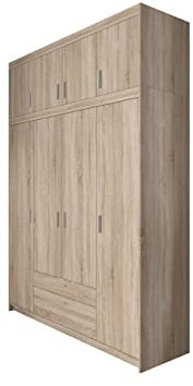 Mirjan24 Kleiderschrank Elena 4D, Drehtürenschrank mit 2 Schubladen, 4-türig Schrank, Farbauswahl (mit Aufsatz, Sonoma, ohne Spiegel)