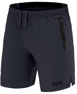 TCA Herren Elite Tech Leichte Laufhose Gymshorts Trainingsshorts und Laufshorts mit Reißverschlusstaschen - Sporthose Herren Kurz - Dunkelgrau, S
