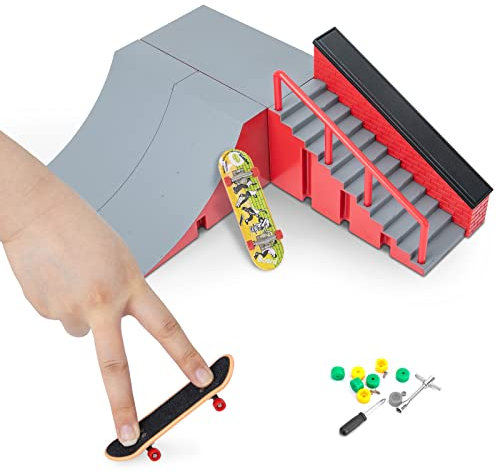 Finger Skateboards, Mini Skateboard Rampen Set Fingerboard Skateboard Parks Kit Finger Skateboard mit Ramp Deck Track Finger Skate Board Rampe Ultimative Sporttraining Requisiten für Kinder - B