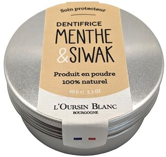 Dentifrice en poudre Menthe&Siwak - 60g - Ayurvédique - Soin Protecteur et Blanchissant Naturel - L'Oursin Blanc