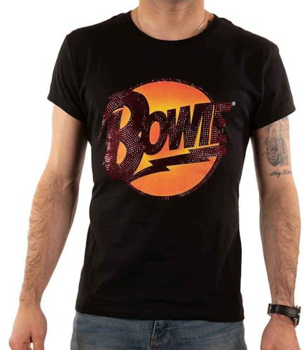 David Bowie Rock Off Diamond Dogs Logo (Diamante) Unisex Black T Shirt XL