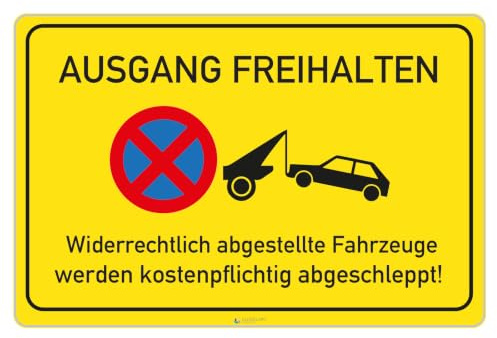 Ausgang freihalten - Schild - gelb - 4 mm Alu Verbundplatte (45 x 30 cm)
