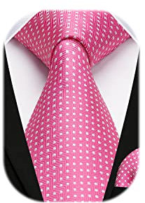 HISDERN Cravatta Rosa Uomo Elegante a Pois Cravatte e Fazzoletto da Matrimonio Set Cravatta e Pochette da Business