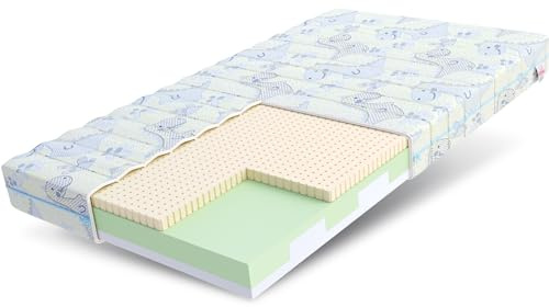 FDM Smile Matratze 80x190 cm Kaltschaum Kindermatratze Höhe 10 cm Härtegrad H3 Öko-Tex Allergikergeeignet Bezug Waschbar Latex Matratzenbezug Dino