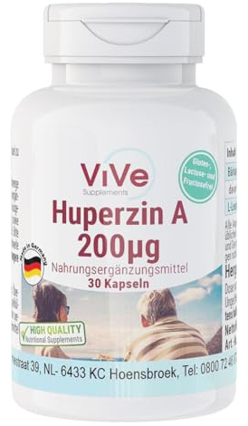 Huperzin A 200µg - 30 Kapseln aus standardisiertem Bärlapp-Extrakt - schluckfreundlich - hochdosiert und vegan - erstklassige Qualität aus Deutschland | Qualität aus Deutschland von ViVe Supplements