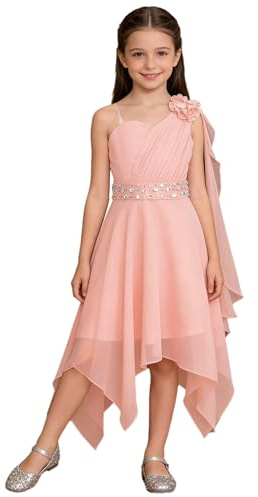 Freebily Robe de Mariage Enfant Fille Fleur Eté Robe Demoiselle d'honneur Fête Anniversaire Une Epaule Dos Nue 5-16 Ans