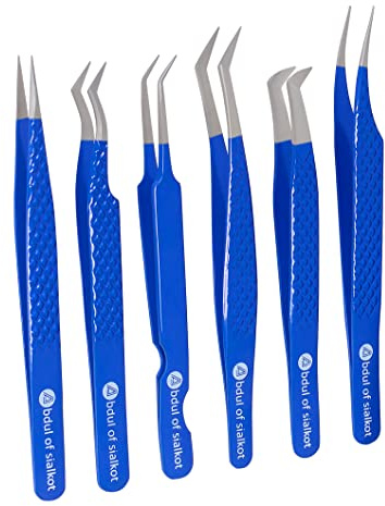 Abdul of Silakor Eyelash Extension Tweezers Set 6 Piece for Volume Lash Extensions Stainless Steel Eyelash Tweezers for Lash Extensions Isolation & Classic Lashes Tweezers Set (Blue)