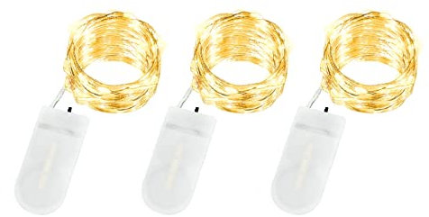 Annefly LED Fairy Lights Battery Operated, 3 Pack 2M 20 LED Micro Wire Fairy String Lights for Bedroom Jar Glasses Wedding Party Christmas Lighting Decoration (Warm White)