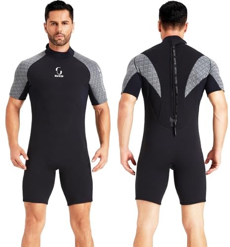 Neoprenanzug Damen Rückenreißverschluss Kurze Neoprenanzug Herren 3mm Neopren Kurzarm zum Surfen Schwimmen Kajakfahren Schnorcheln Kanufahren Gerätetauchen (Herren Grau, L)