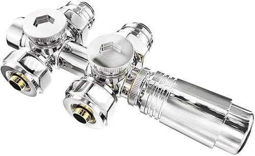 Heilmetz Vanne thermostatique,vanne universelle avec thermostat pour radiateurs,10 bar ,7 niveaux réglables, Kit de raccordement central (Chrome)