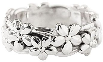 Echter massiver 14K Roségold Blumenring 925 Silber Teller Glück Gänseblümchen Pflaume Blüte Kirsche Blumenringe für Frauen Verlobung Eheringe Schmuck Größe 6-10
