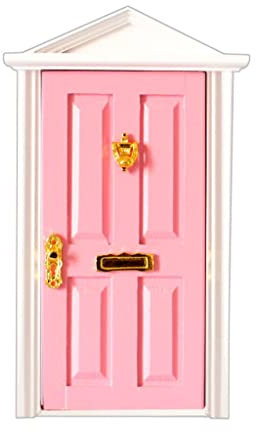 misppro Pink Outward Open Wooden Fairy Front Door W/Hardware Dolls House Miniature