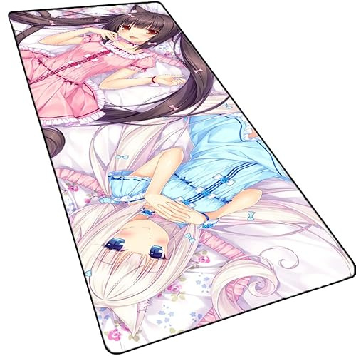 Großes Anime-Gaming-Mauspad Nekopara Chocolat Vanilla Azuki - Laptop-Mauspad Mit Genähtem Rand Und Rutschfester Gummiunterseite Für Computertastatur Und Mäuse - 80 x 30 cm