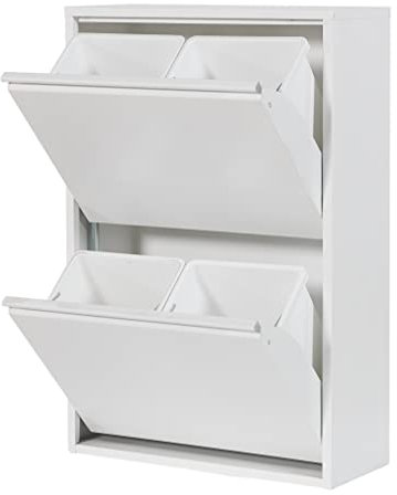 Atahome Didyma Waste and Recycling Bin - 2+2 Drawers and Plastic Buckets with Metal Handles, 4x15 Litres Waste Separation & Recycling, Sturdy Metal Structure Rubbish Bin (White)