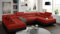 MINIO go for it - Ecksofa Manila I Sofa mit Schlaffunktion I 338x88x203 cm (U-förmig) I Verstellbare Kopfstützen I Schlafsofa mit Bettzeugkästen I Hochwertige Stoffe I Rot und Schwarz