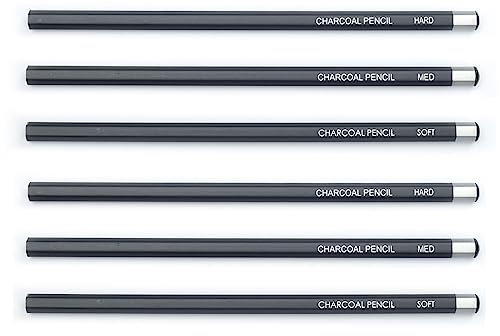 SURALIN Kohlestifte Zum Zeichnen, Bleistift Set Zum Zeichnen,Kohlestifte,Drawing Charcoal in Black with 3 Different Hardness Levels (6 Pieces)