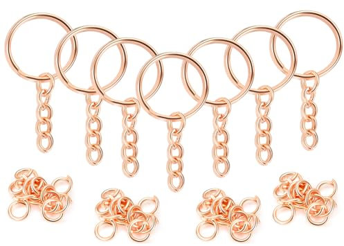 YHYZ Keychain Ring Set (Rose Gold, 30 Sets), Splits Key Ring Hoops (Round) with Chain + Jump Rings, for DIY Craft Tassels Resin Art Jewellery Making Attachment