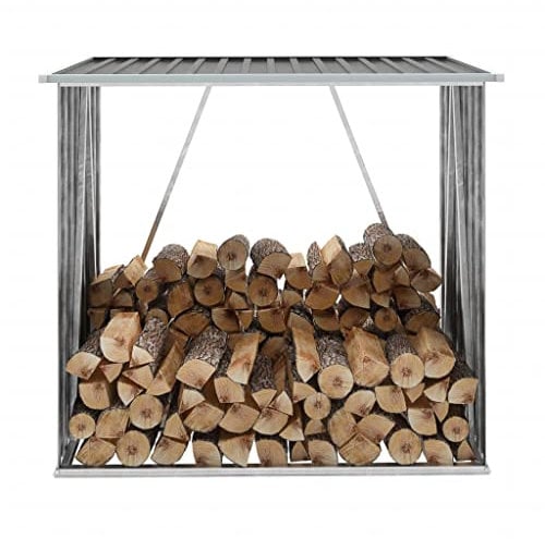 FIRBNUS Brennholzlager Verzinkter Stahl 163x83x154 cm Garten Brennholzlager Firewood Storage Holzaufbewahrung Outdoor Holzunterstand Metall Kaminholzregal Aussen Brennholz Unterstand Anthrazit