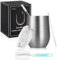 Joymaking Gobelet à vin en acier inoxydable Stemless avec couvercle, double paroi incassable gobelet de voyage pour le lait, le café, le vin, la bière, le champagne, les cocktails, argent
