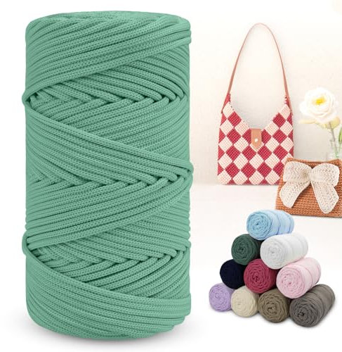 LEREATI Polyester Garn 150m Makramee Garn 4mm Geflochten Polyester-Seil Farbig Häkelgarn, Polyester Macrame Cord 4mm für Häkeltasche Umhängetasche Handtasche Geschenk Strickwaren (Gemüsegrün)