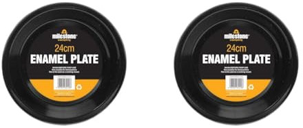 Milestone Camping Enamel Travel Mugs, Plates & Bowls/Ideal for Camping, Hiking, Fishing, Travels & More/Black Colour (Plate) (Pack of 2)