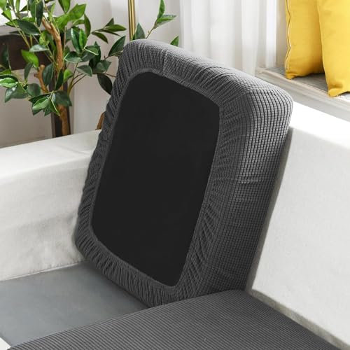 SYLC Sofa Sitzkissenbezug Stretch Sitzkissenschutz Elastischer Kissenbezüge, Husse Überzug Bezug Für Sofa Sitzkissen, rutschfest Stoff Tartan (Mittelgrau,1-Sitzer Groß)