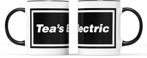 SMARTYPANTS Tea's Electric Mug - Funny Fun Humourous Novelty Joke 90's Band Song Oasis Manchester Indie What's The Story Liam Noel Cup Tea Coffee Gift Present (Black Handle)