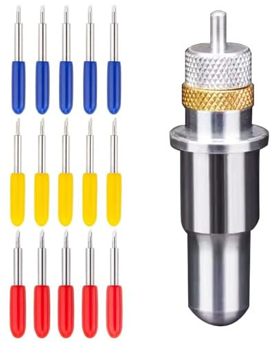Gebildet 15-teiliges Roland-Schneidemesser, Wolframstahl-Plotterklinge mit Schneidklinge zum Schneiden von 30/45/60 Grad mit Halterbasis