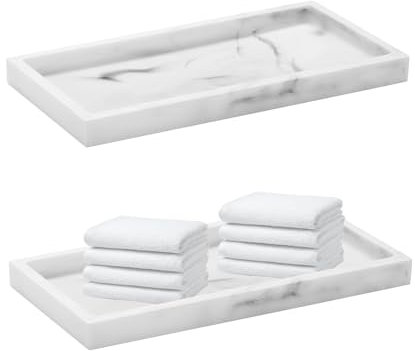 NUWIQ 20 x 10 cm Badezimmer Tablett, 2 Stück Badezimmertablett, 20 x 10cm Deko Tablett Rechteckig für Gewebe, Kerzen, Handtuch, Kosmetisch, Weiße Textur