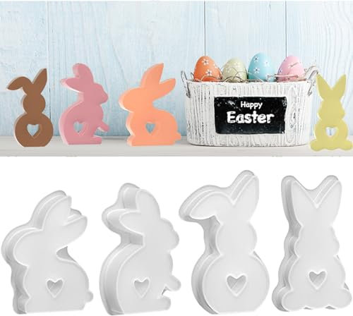 4 Stück Silikonformen Gießformen Ostern, Silikonform Hase, Gießform Ostern, 3D Osterhase Silikonform Kerzenhalter, Silikonform Ostern, Osterhase Silikonform for Gips, Sojawachs Kerzen, Handwerk